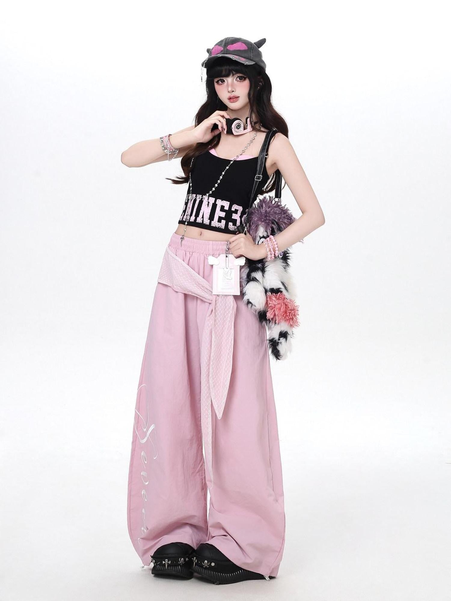 CRAZYGIRL Lace Tie Embroidered High Waist American Style Women's Other Fabric Chinos