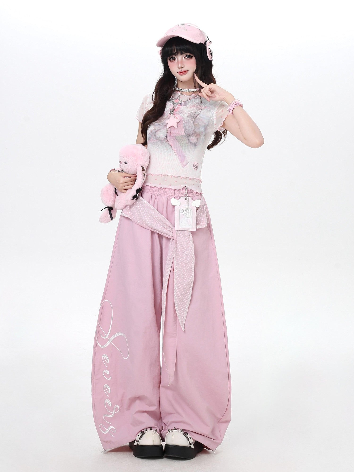 CRAZYGIRL Lace Tie Embroidered High Waist American Style Women's Other Fabric Chinos