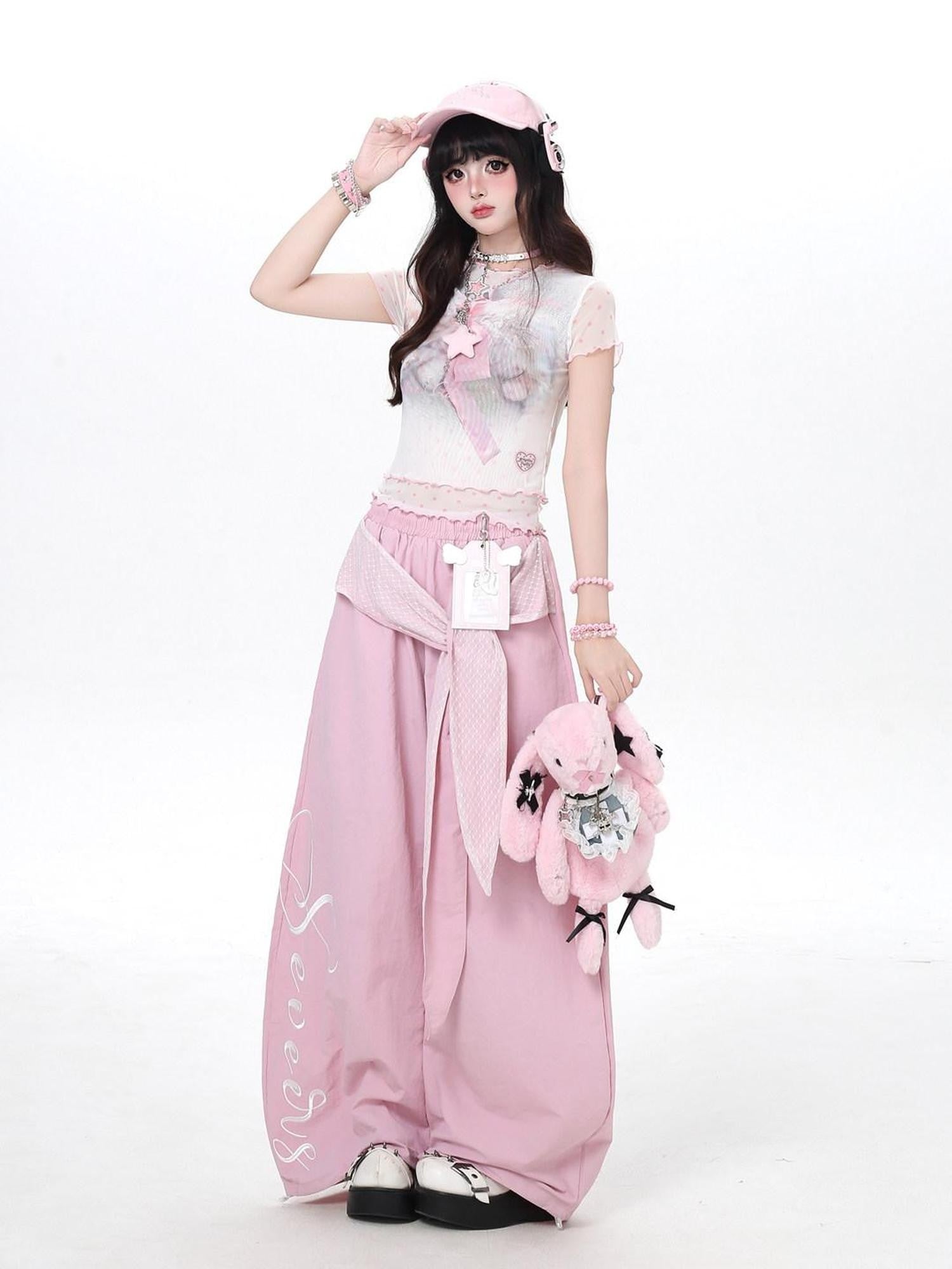 CRAZYGIRL Lace Tie Embroidered High Waist American Style Women's Other Fabric Chinos