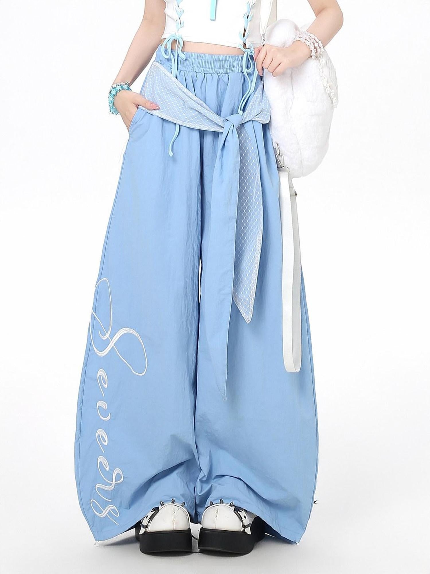 CRAZYGIRL Lace Tie Embroidered High Waist American Style Women's Other Fabric Chinos