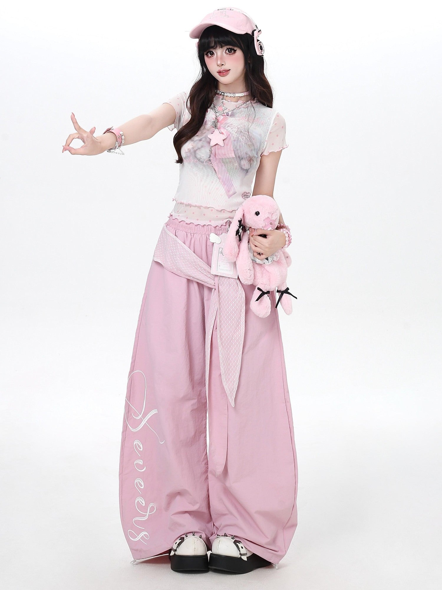 CRAZYGIRL Lace Tie Embroidered High Waist American Style Women's Other Fabric Chinos