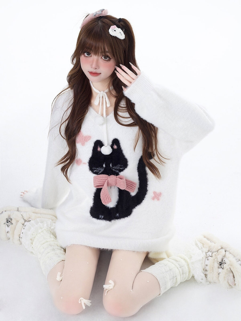 CRAZYGIRL_Lazy_Cat_Jacquard_Bow_Round_Neck_Loose_Fit_Women's_Soft_Plush_Knit_Sweaters_747134614178_MISSTT