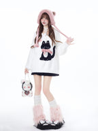 CRAZYGIRL Lazy Cat Jacquard Bow Round Neck Loose Fit Women's Soft Plush Knit Sweaters