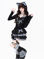 CRAZYGIRL Leopard Print Bow High Waisted Tiered Patchwork Women's Other Fabric Mini Skirts