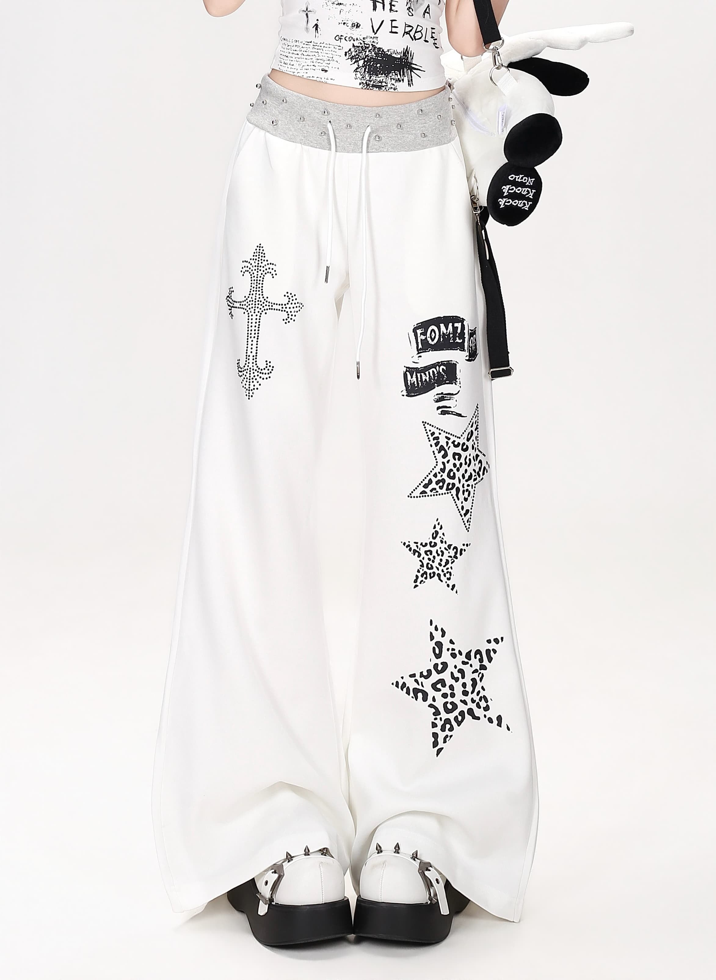 CRAZYGIRL_Leopard_Star_Print_Studded_High_Waist_Women's_Other_Fabric_Flare_Pants_1076664968558_MISSTT