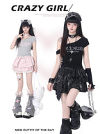 CRAZYGIRL Letter Print Tie Layered Asymmetrical Slim Women's Short Sleeve T-shirts