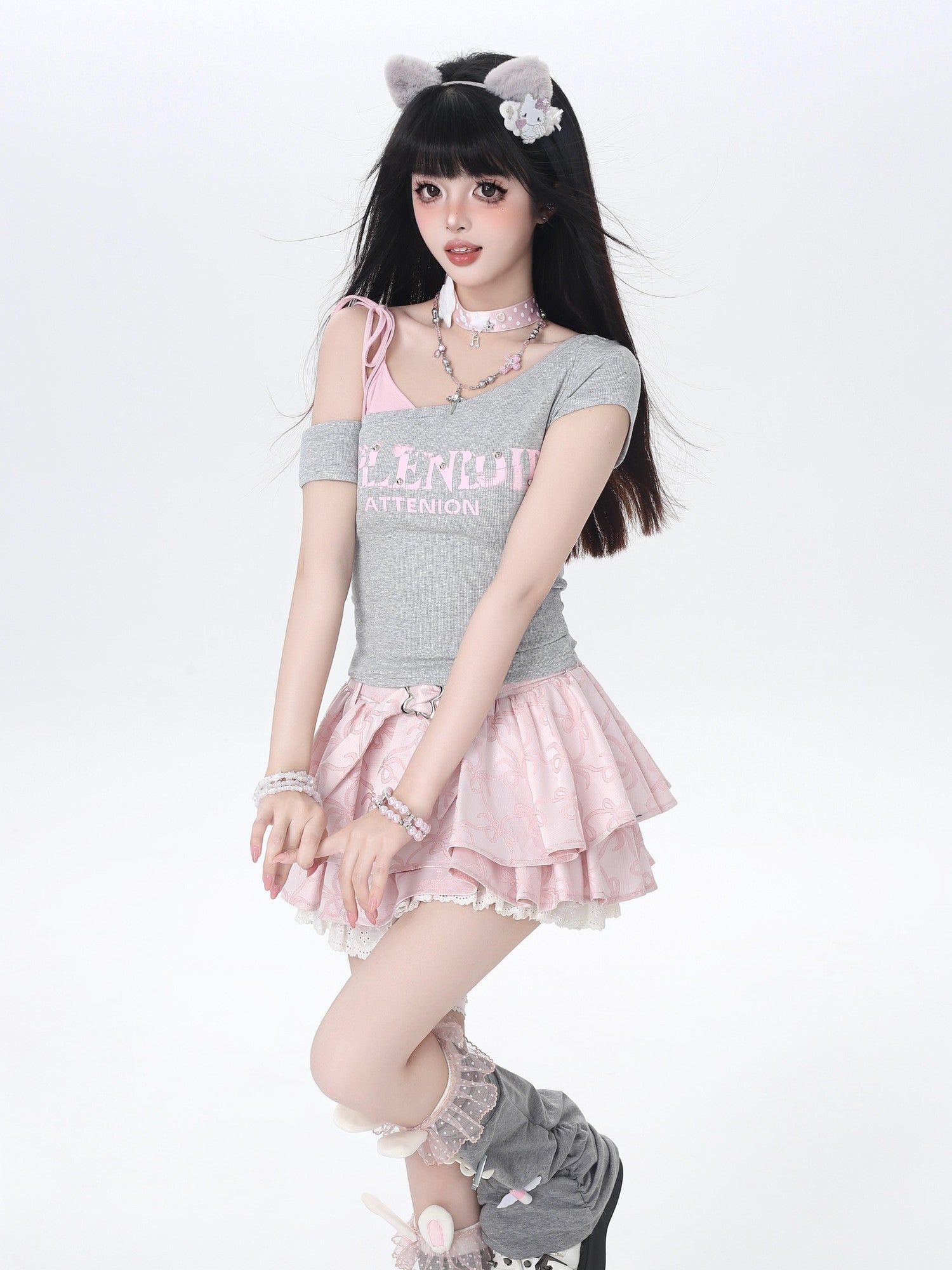 CRAZYGIRL Letter Print Tie Layered Asymmetrical Slim Women's Short Sleeve T-shirts