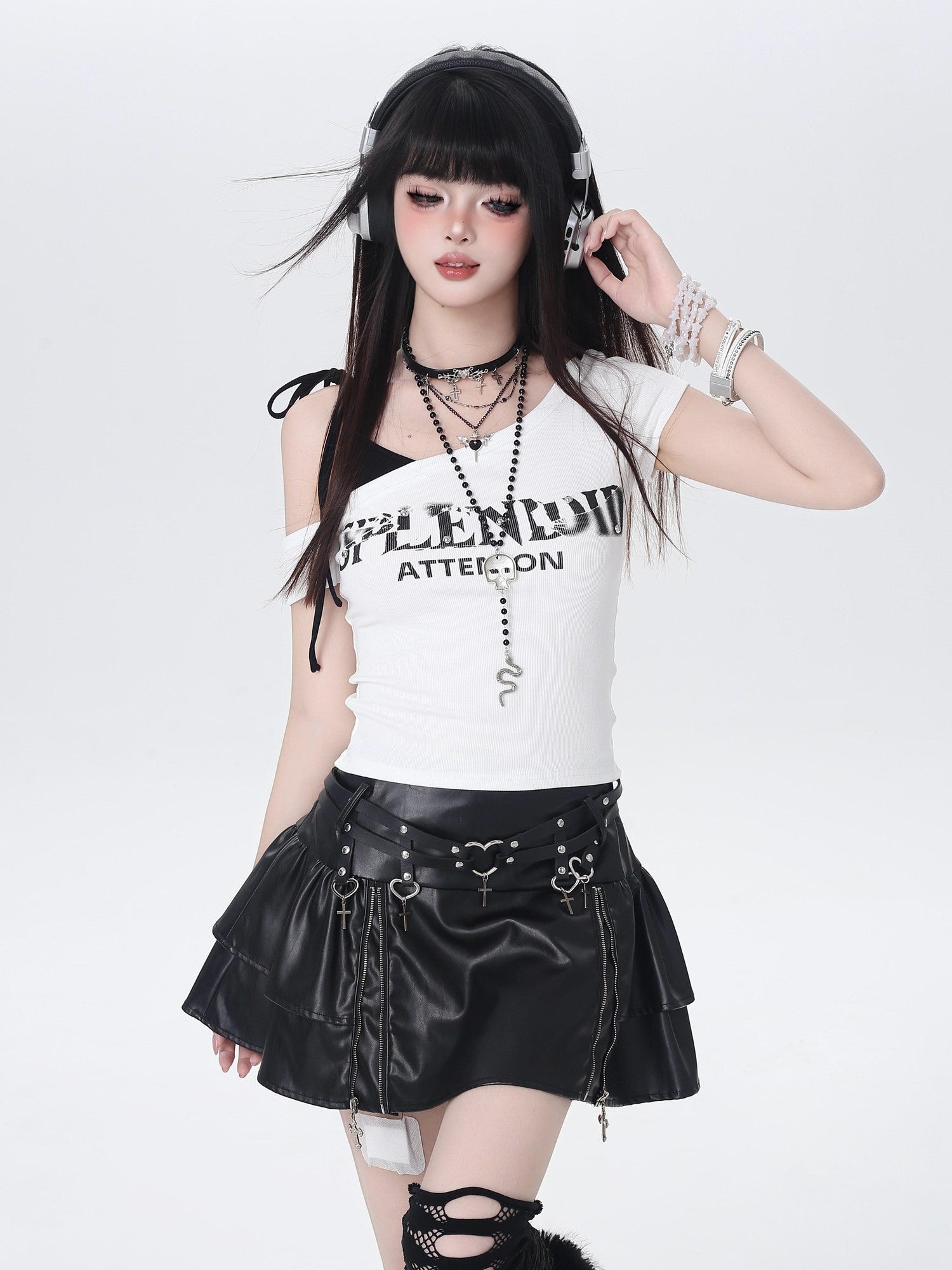 CRAZYGIRL Letter Print Tie Layered Asymmetrical Slim Women's Short Sleeve T-shirts