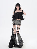 CRAZYGIRL Long Leg Lace Up Low Waist Tight Women's Denim Short Trousers