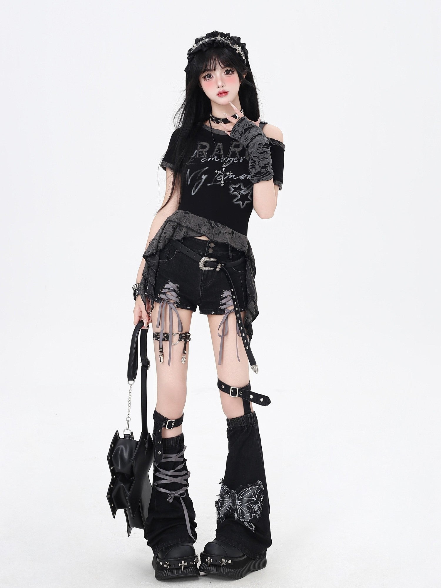 CRAZYGIRL Long Leg Lace Up Low Waist Tight Women's Denim Short Trousers