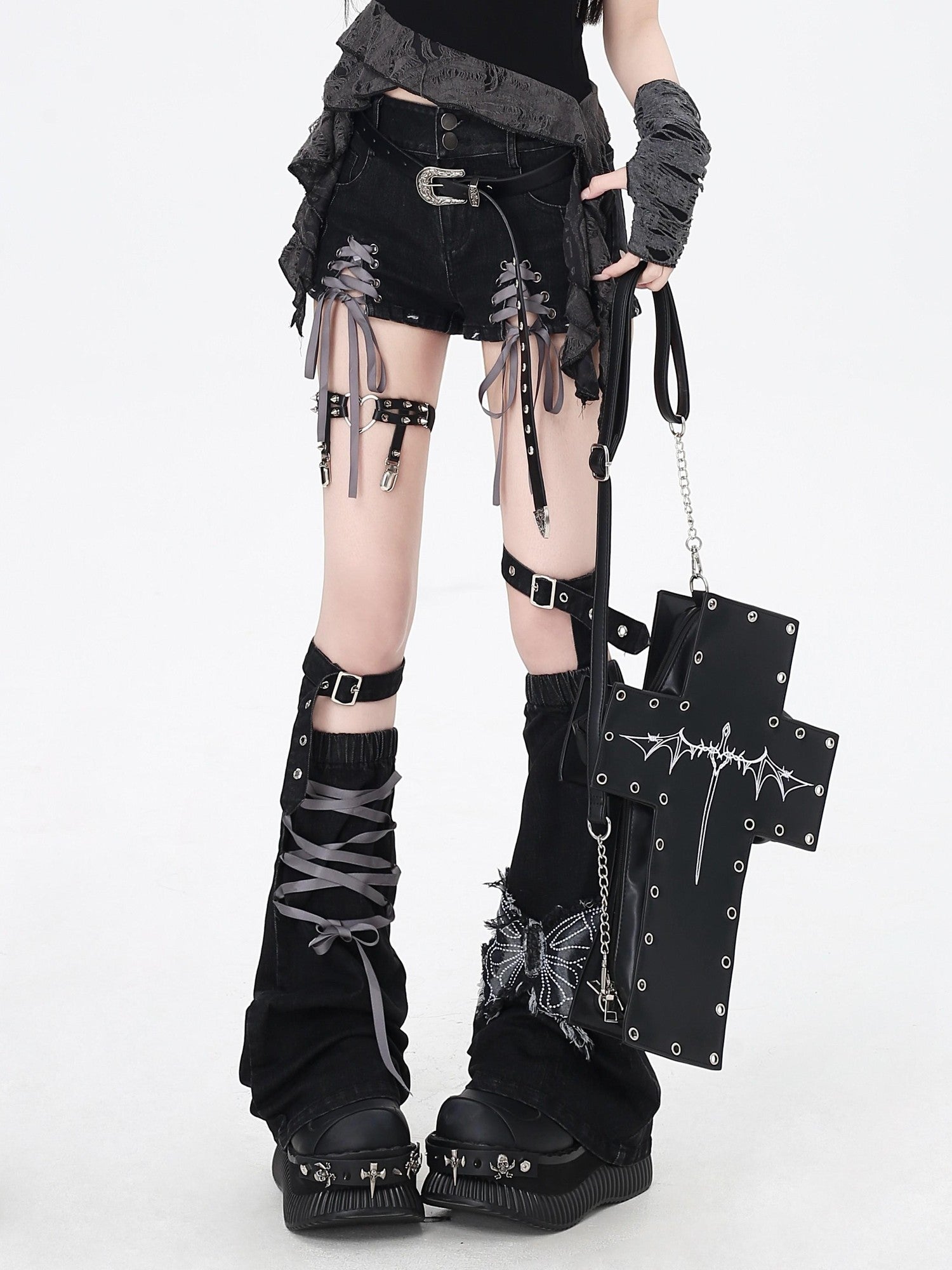 CRAZYGIRL Long Leg Lace Up Low Waist Tight Women's Denim Short Trousers