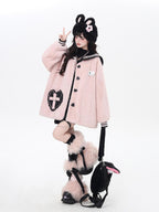 CRAZYGIRL Loose Sailor Collar Lantern Sleeves Women's Lamb Fleece Puffer Jackets