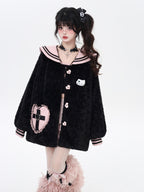 CRAZYGIRL Loose Sailor Collar Lantern Sleeves Women's Lamb Fleece Puffer Jackets