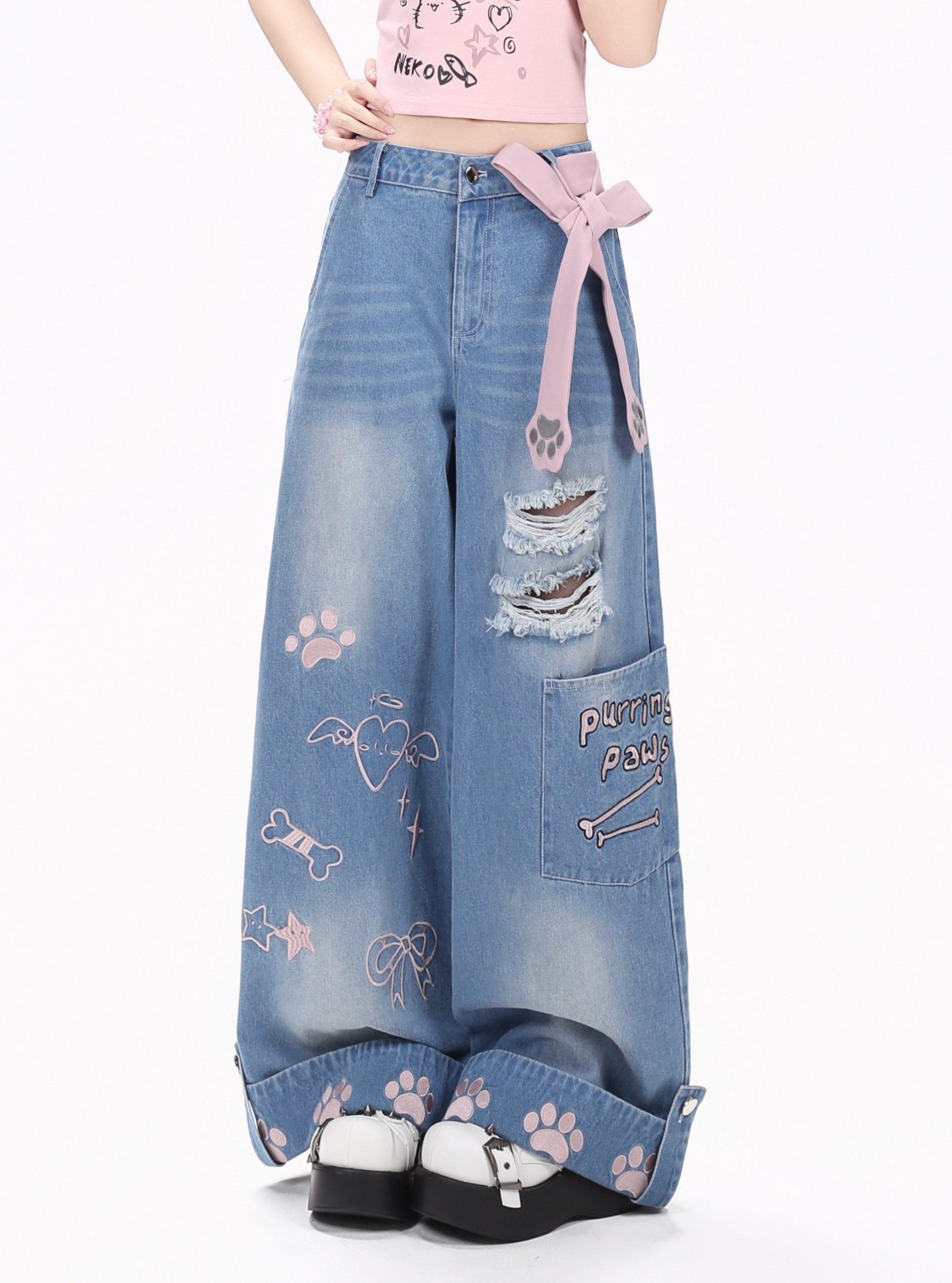 CRAZYGIRL_Machine_Embroidered_Plaid_Distressed_Loose_Fit_Women's_Denim_Straight_Jeans_1051258923609_MISSTT