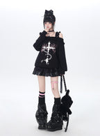 CRAZYGIRL_Off_Shoulder_Cross_Lace_Loose_Women's_Other_Material_Sweatshirts_1030953625504_MISSTT