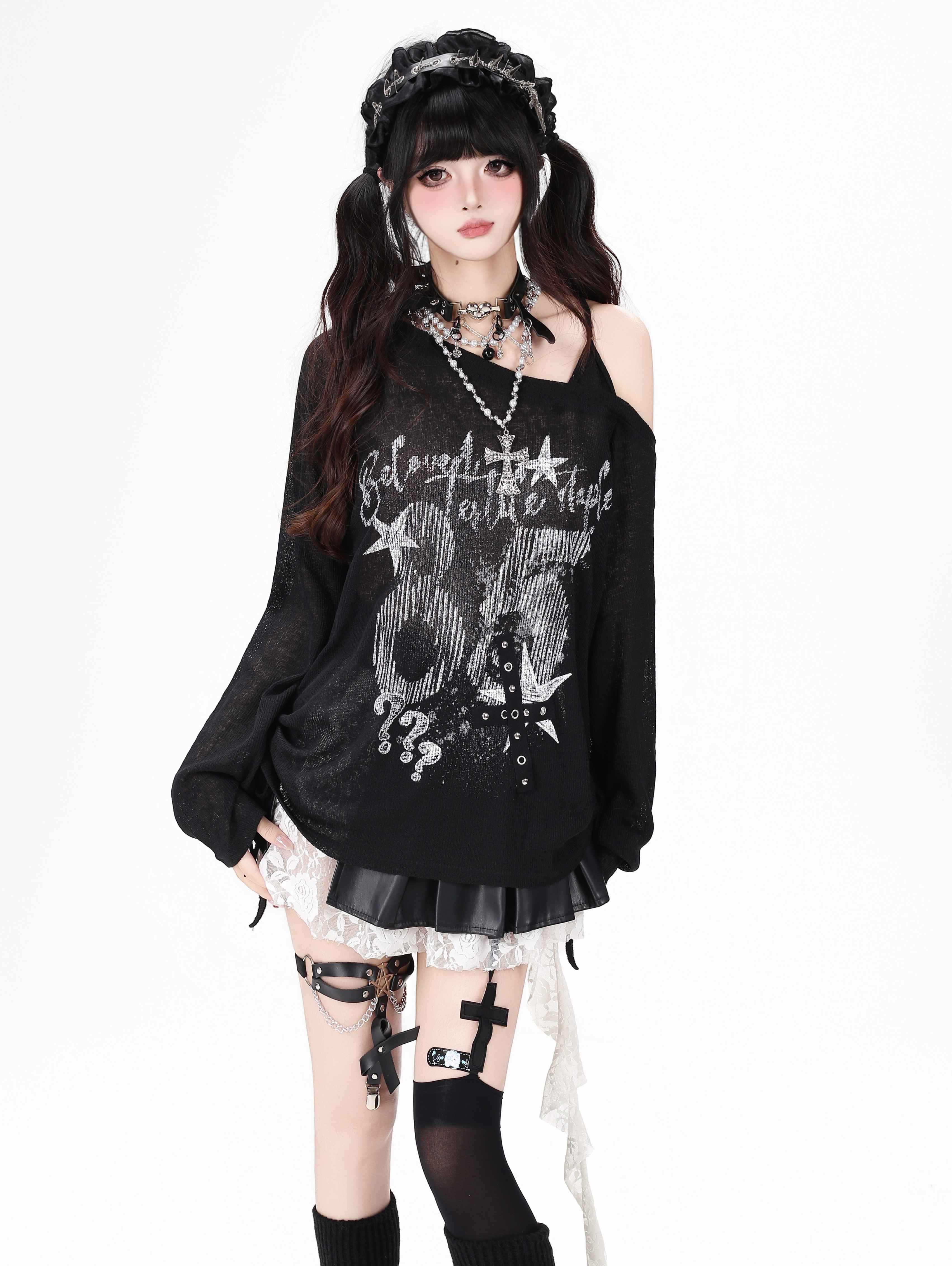 CRAZYGIRL_One_Shoulder_Letter_Drawstring_Patchwork_Women's_Long_Sleeve_T-shirts_1062259193239_MISSTT