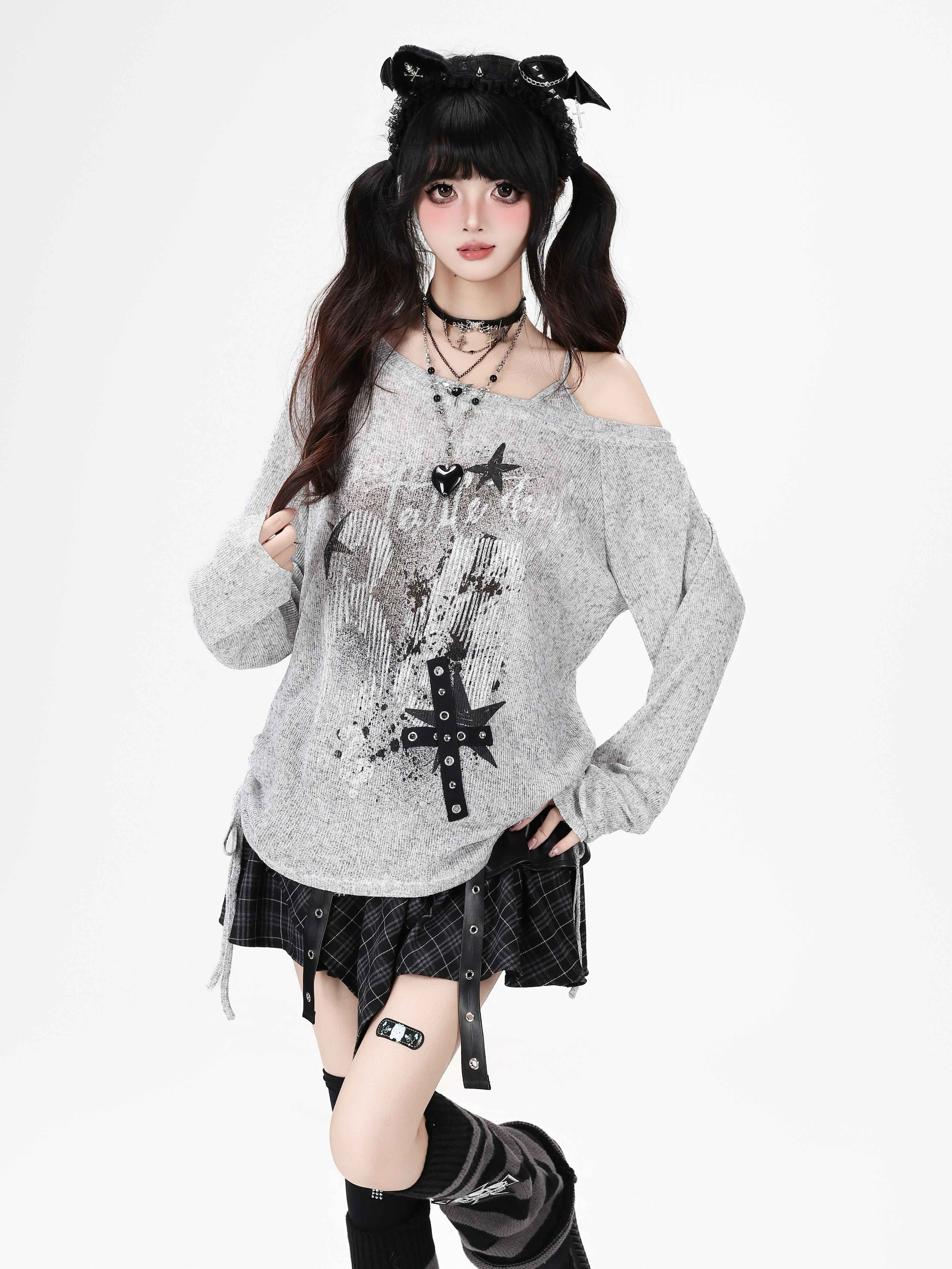 CRAZYGIRL_One_Shoulder_Letter_Drawstring_Patchwork_Women's_Long_Sleeve_T-shirts_1062259193239_MISSTT