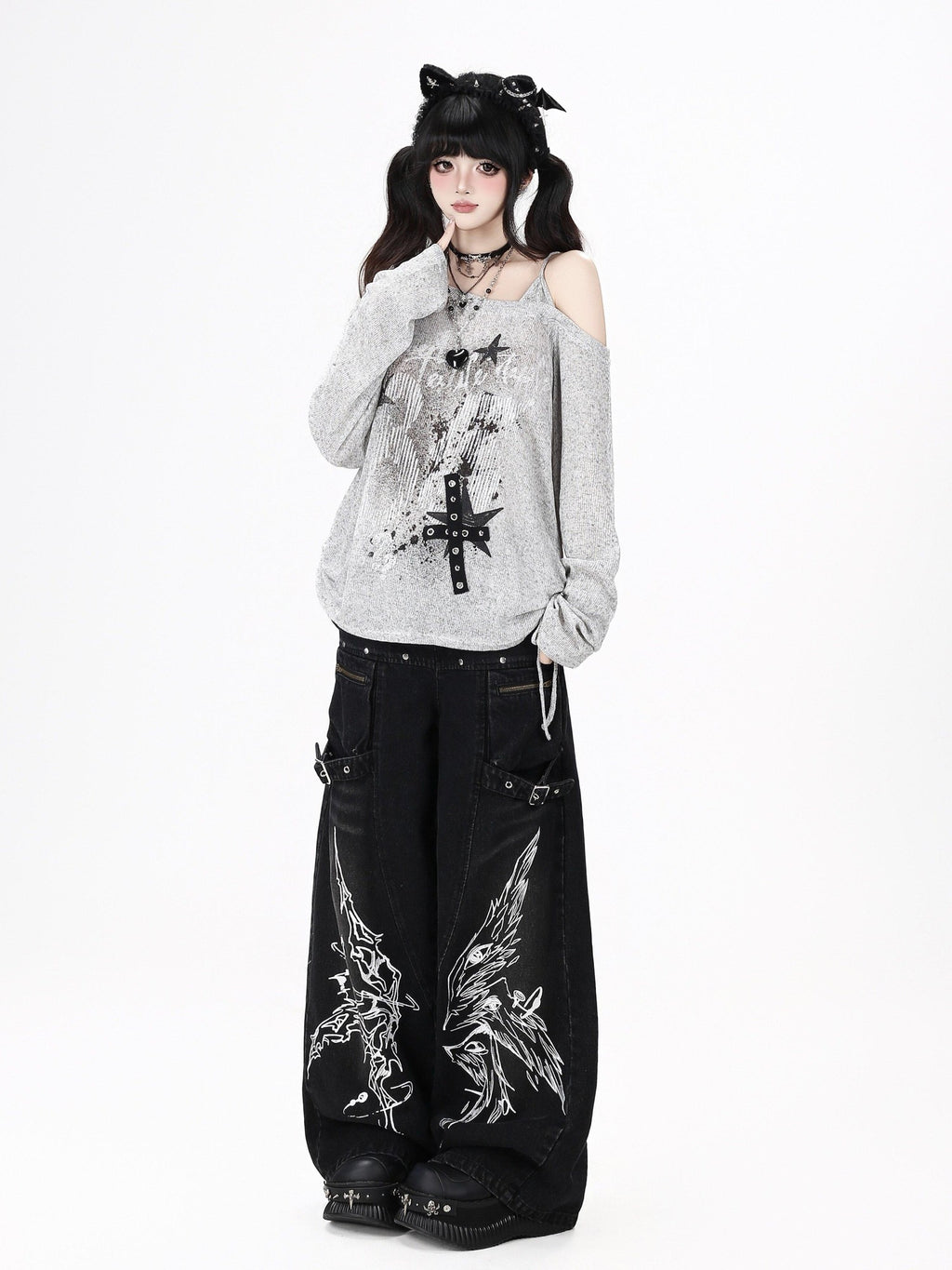 CRAZYGIRL One Shoulder Letter Drawstring Patchwork Women's Long Sleeve T-shirts