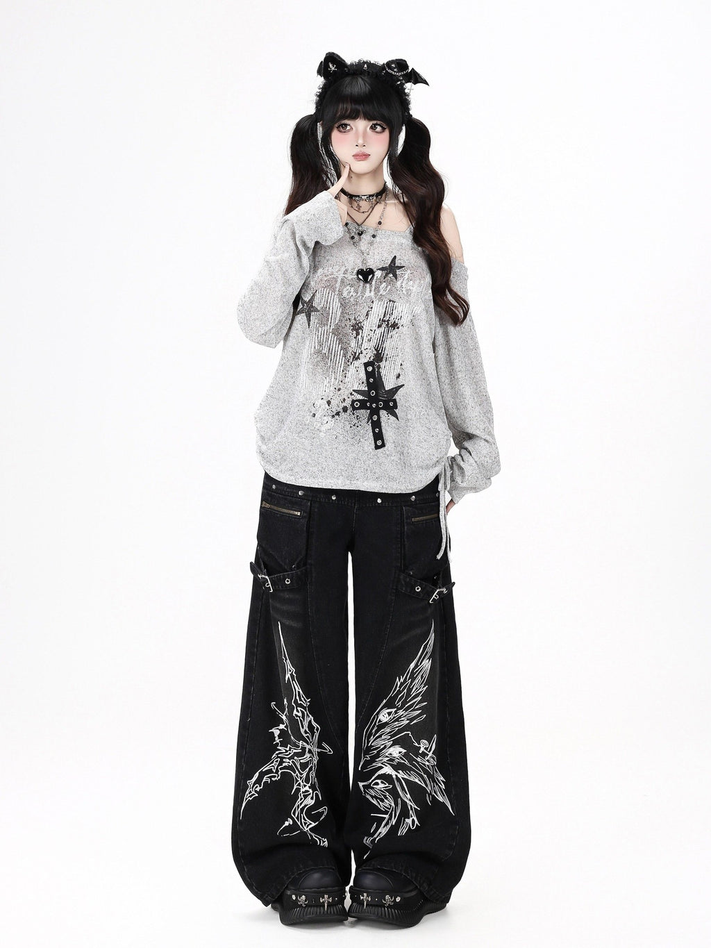 CRAZYGIRL One Shoulder Letter Drawstring Patchwork Women's Long Sleeve T-shirts