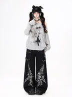 CRAZYGIRL One Shoulder Letter Drawstring Patchwork Women's Long Sleeve T-shirts