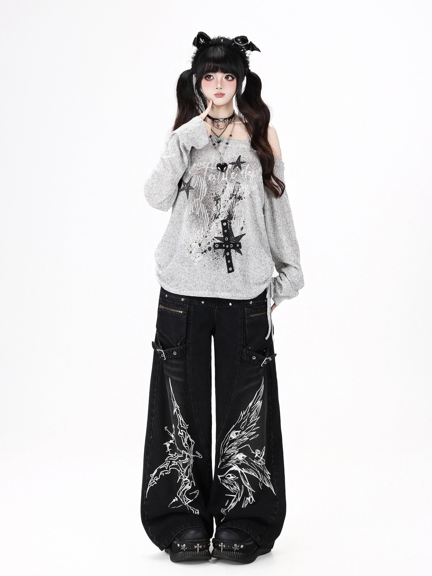 CRAZYGIRL One Shoulder Letter Drawstring Patchwork Women's Long Sleeve T-shirts
