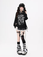 CRAZYGIRL One Shoulder Letter Drawstring Patchwork Women's Long Sleeve T-shirts