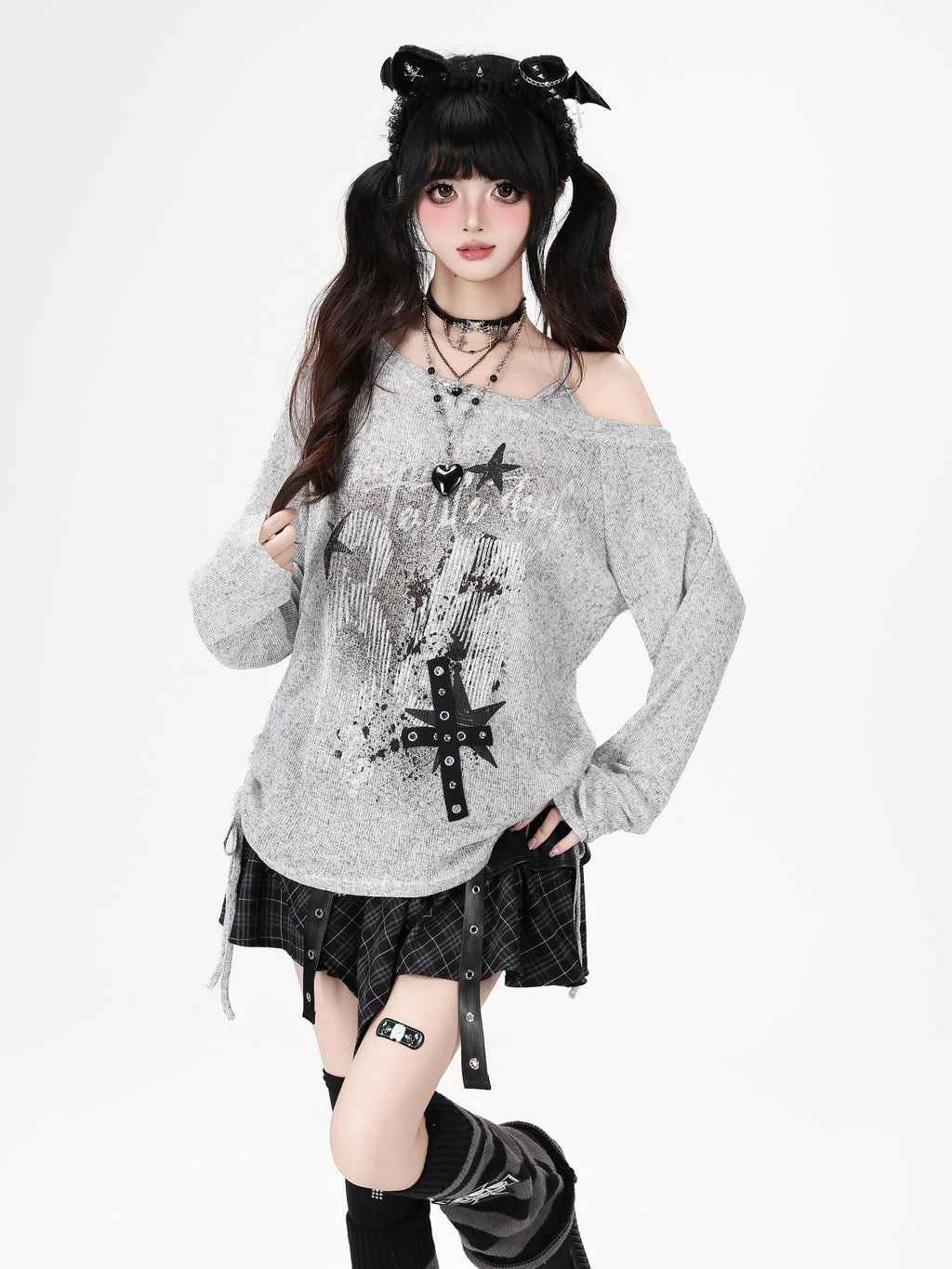 CRAZYGIRL One Shoulder Letter Drawstring Patchwork Women's Long Sleeve T-shirts
