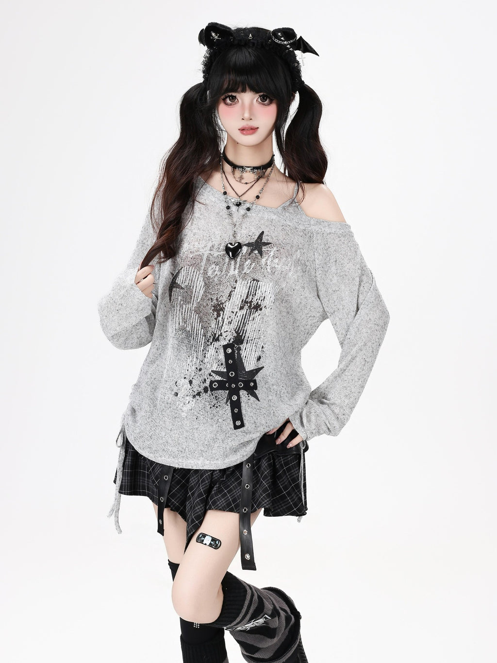 CRAZYGIRL One Shoulder Letter Drawstring Patchwork Women's Long Sleeve T-shirts