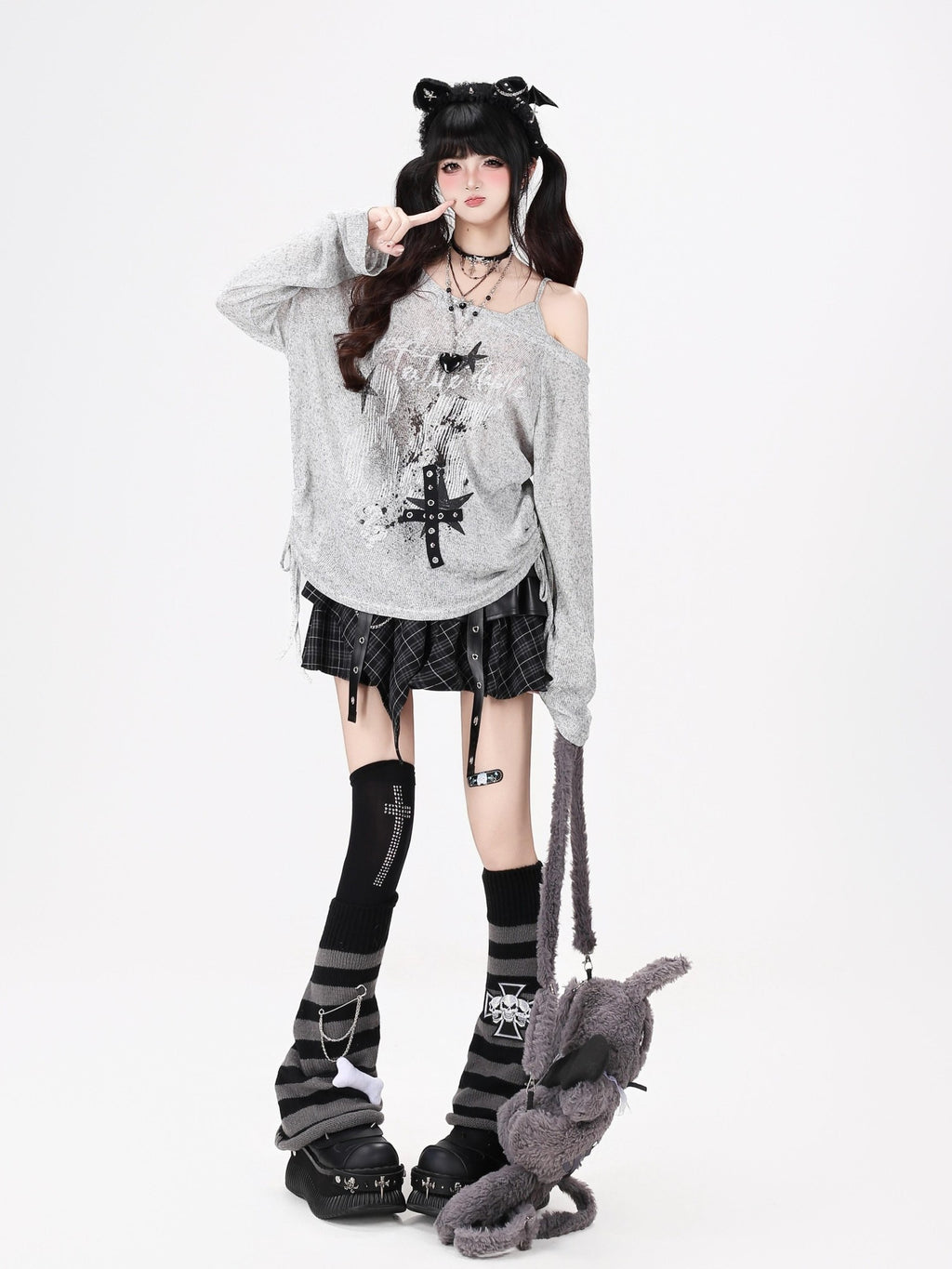 CRAZYGIRL One Shoulder Letter Drawstring Patchwork Women's Long Sleeve T-shirts