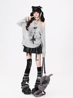CRAZYGIRL One Shoulder Letter Drawstring Patchwork Women's Long Sleeve T-shirts
