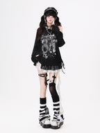CRAZYGIRL One Shoulder Letter Drawstring Patchwork Women's Long Sleeve T-shirts
