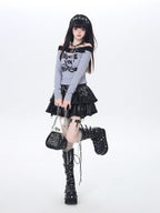 CRAZYGIRL One Shoulder Letter Patchwork Cropped Slim Women's Long Sleeve T-shirts