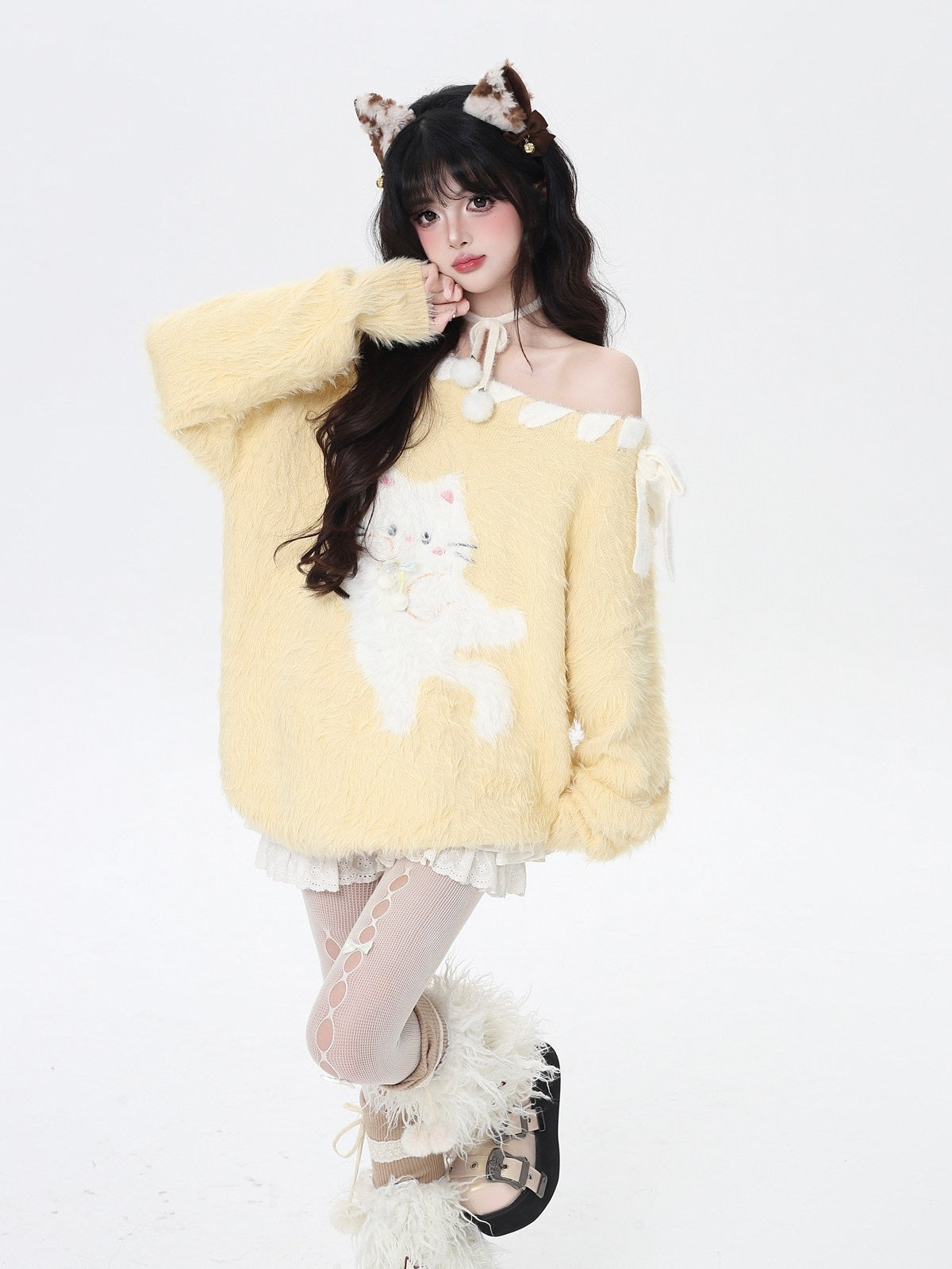 CRAZYGIRL_Pastel_Macaron_Cat_Cute_Loose_Crewneck_Women's_Faux_Mink_Sweaters_985953945386_MISSTT