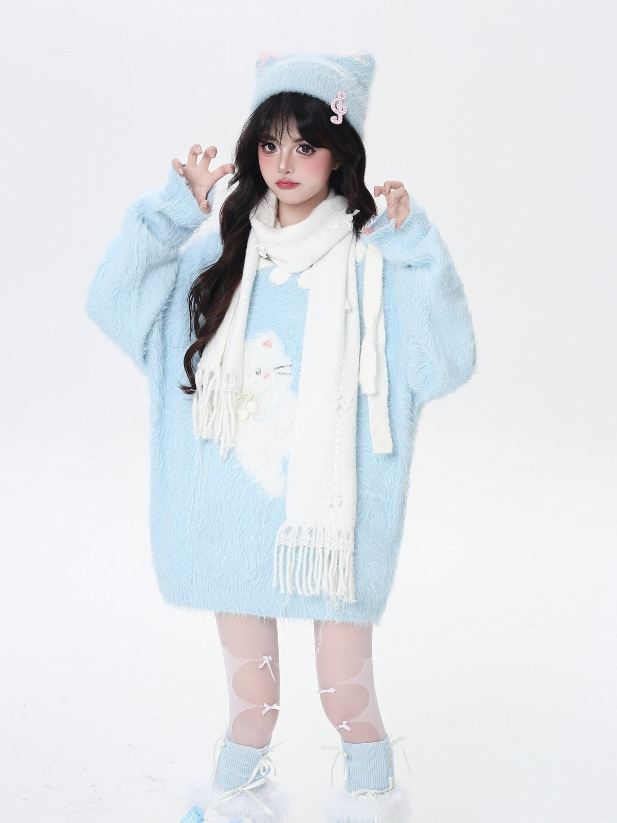CRAZYGIRL_Pastel_Macaron_Cat_Cute_Loose_Crewneck_Women's_Faux_Mink_Sweaters_985953945386_MISSTT