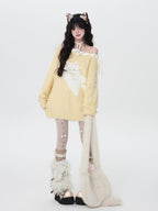 CRAZYGIRL Pastel Macaron Cat Cute Loose Crewneck Women's Faux Mink Sweaters