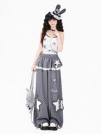 CRAZYGIRL Pink Polka Dot Star Faux Layered High Waist Straight Women's Sweatpants/joggers