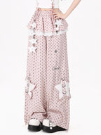 CRAZYGIRL Pink Polka Dot Star Faux Layered High Waist Straight Women's Sweatpants/joggers