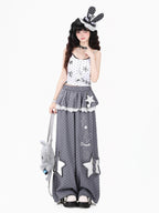 CRAZYGIRL Pink Polka Dot Star Faux Layered High Waist Straight Women's Sweatpants/joggers
