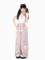 CRAZYGIRL Pink Polka Dot Star Faux Layered High Waist Straight Women's Sweatpants/joggers