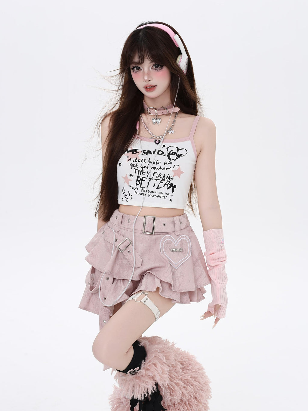 CRAZYGIRL Pink Tie Dye Irregular Ruffle High Waist Pleated A Line Women's Mini Skirts