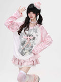 CRAZYGIRL_Pink_V-neck_Raglan_Patchwork_Breathable_Loose_Women's_Long_Sleeve_T-shirts_1063197408737_MISSTT
