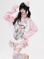 CRAZYGIRL_Pink_V-neck_Raglan_Patchwork_Breathable_Loose_Women's_Long_Sleeve_T-shirts_1063197408737_MISSTT
