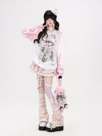 CRAZYGIRL Pink V-neck Raglan Patchwork Breathable Loose Women's Long Sleeve T-shirts