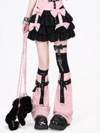 CRAZYGIRL Pink With Black Bow Layered Puff High Waist Women's Mini Skirts