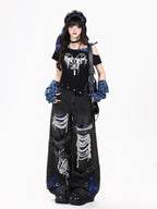 CRAZYGIRL Plaid Asymmetric Lace Up Patchwork One Shoulder Women's Short Sleeve T-shirts