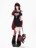 CRAZYGIRL Plaid Asymmetric Lace Up Patchwork One Shoulder Women's Short Sleeve T-shirts