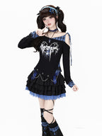 CRAZYGIRL Plaid Asymmetric Lace Up Patchwork One Shoulder Women's Short Sleeve T-shirts