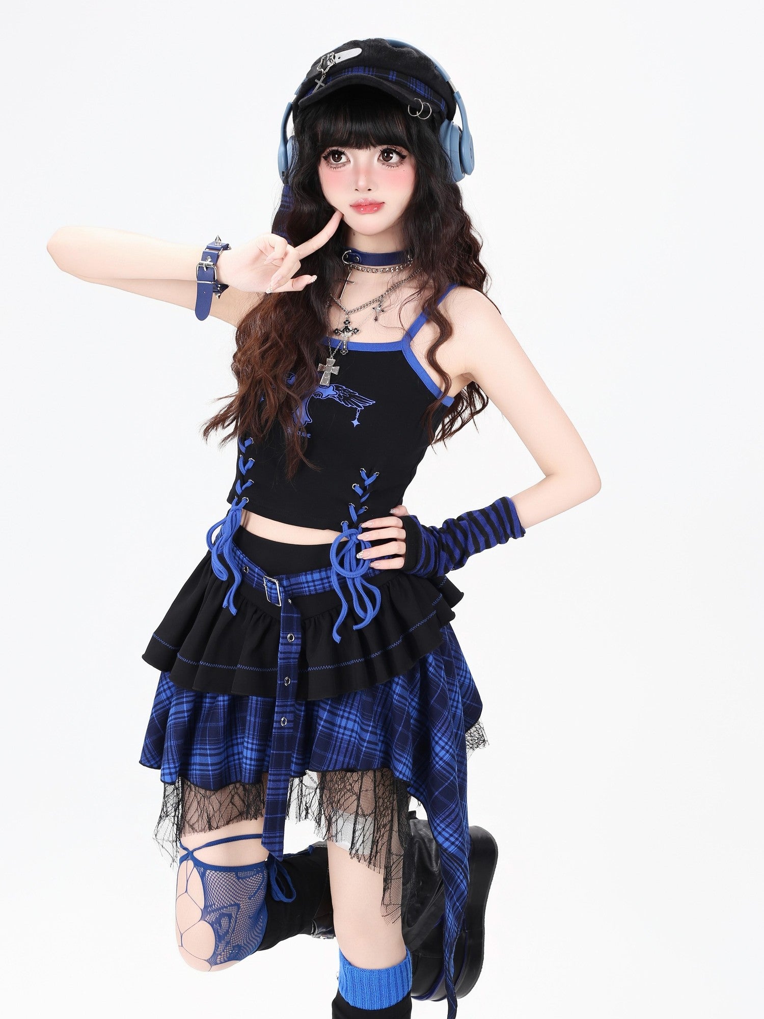 CRAZYGIRL Plaid Asymmetrical Tiered High Waist Slimming Zipper Women's Mini Skirts