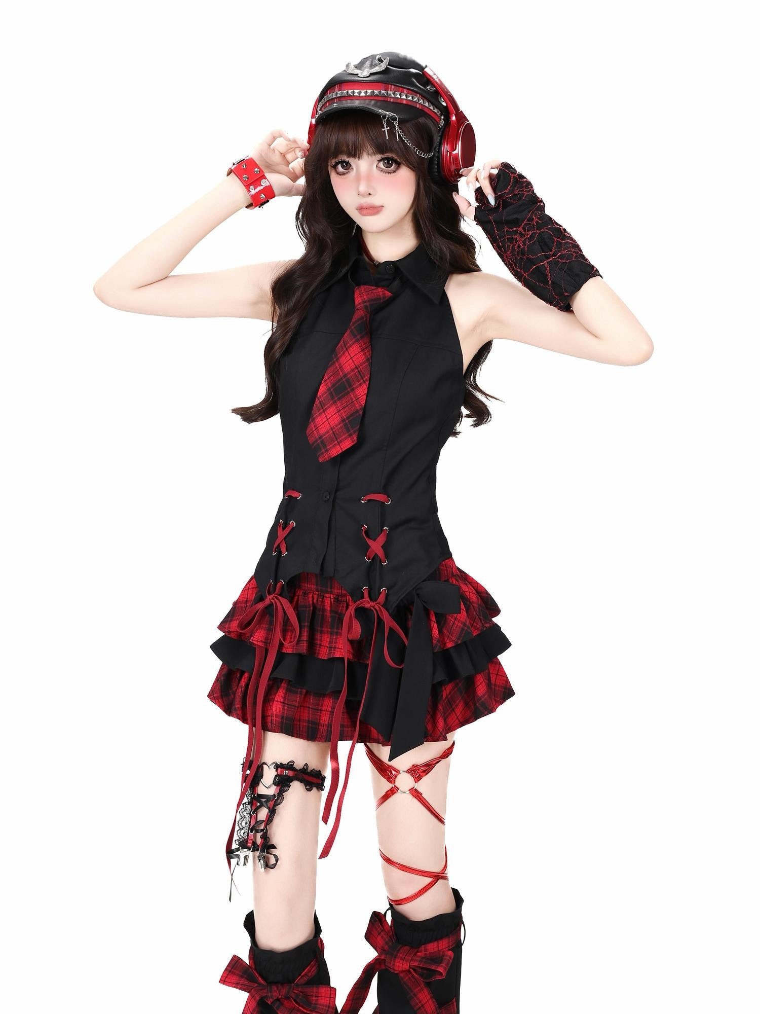 CRAZYGIRL Plaid Bow Tiered Puff Lined High Waist Women's Schoolgirl Mini Skirts
