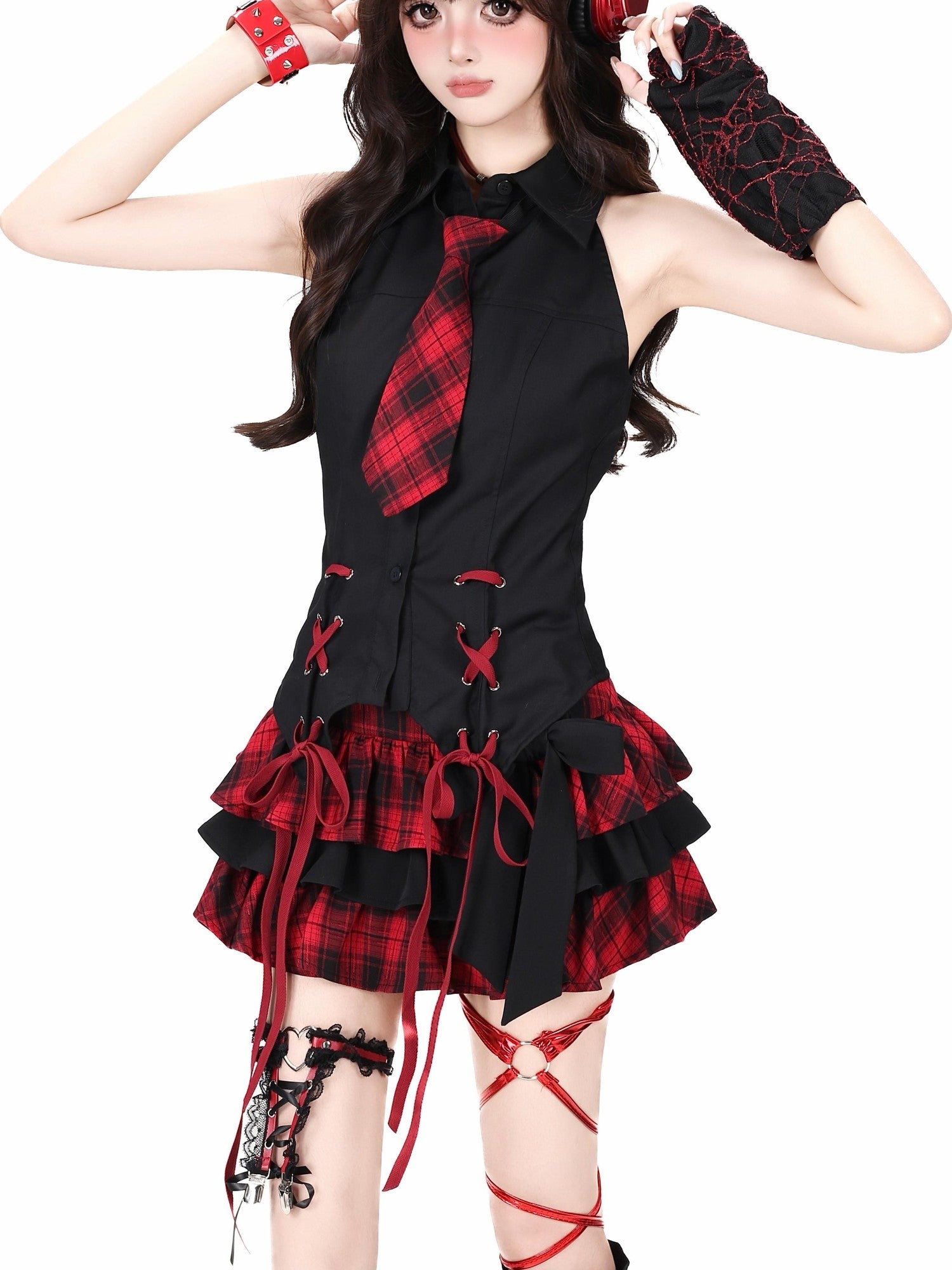 CRAZYGIRL Plaid Bow Tiered Puff Lined High Waist Women's Schoolgirl Mini Skirts